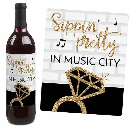 Big Dot of Happiness Nash Bash - Nashville Bachelorette Party Decorations for Women and Men - Wine Bottle Label Stickers - Set of 4 {7}