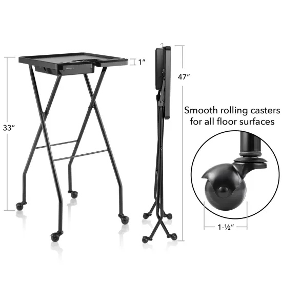 Saloniture Rolling Salon Coloring Tray - Folding Hair Stylist Color Cart with Drawer and Magnetic Bowls, Black {6}