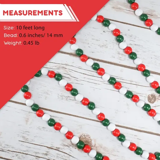 Ornativity Red and Green Garland - Rustic Christmas Wooden Farmhouse Country Wood Beaded Home and Holiday Garland Tree Decorations Boho Strand of Beads {6}