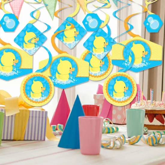 Big Dot of Happiness Ducky Duck - Baby Shower or Birthday Party Hanging Decor - Party Decoration Swirls - Set of 40 {3}