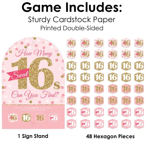 Big Dot of Happiness Sweet 16 - 16th Birthday Party Scavenger Hunt - 1 Stand and 48 Game Pieces - Hide and Find Game {6}