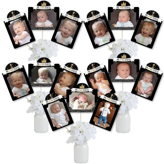 Big Dot of Happiness 1st Birthday Little Mr. Onederful - Boy First Birthday Party Picture Centerpiece Sticks - Photo Table Toppers - 15 Pieces {1}