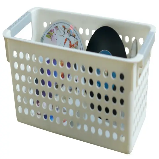 White Rectangular Plastic Shelf Organizer Basket with Handles {4}