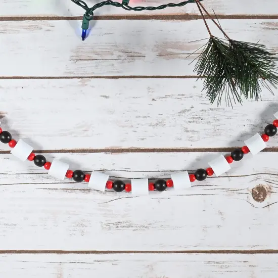 Ornativity Holiday Marshmallow Candy Garland - Rustic Christmas Wooden Farmhouse Country Wood Beaded Home and Holiday Garland Tree Decorations Boho Strand of Beads {4}