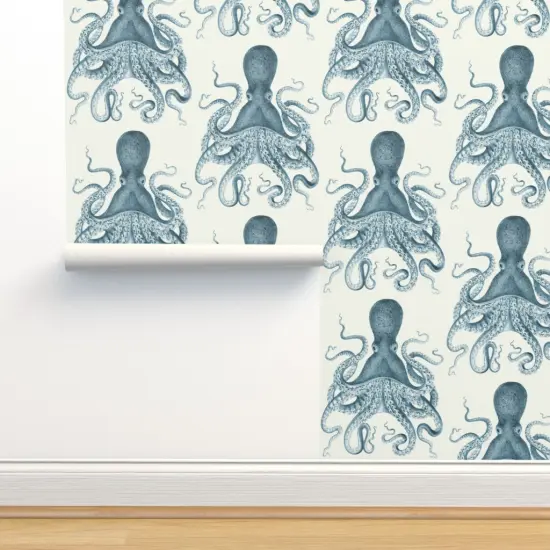 Pre-Pasted Wallpaper 2FT Wide Octopus Sea Coastal Nautical Vintage Beach Summer Animal Custom Pre-pasted Wallpaper by Spoonflower {2}