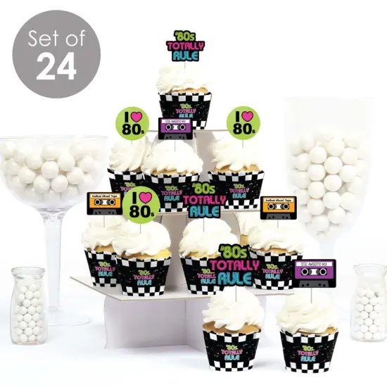 Big Dot of Happiness 80's Retro - Cupcake Decoration - Totally 1980s Party Cupcake Wrappers and Treat Picks Kit - Set of 24 {3}