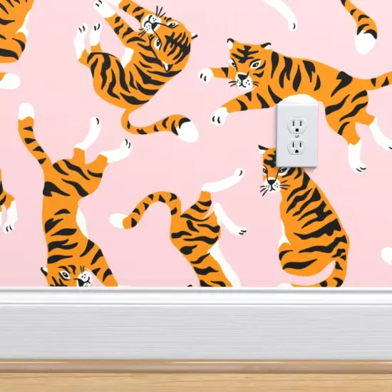 Pre-Pasted Wallpaper 2FT Wide Whimsical Tiger Safari Animal Tropical Jungle Exotic Zoo Custom Pre-pasted Wallpaper by Spoonflower {4}