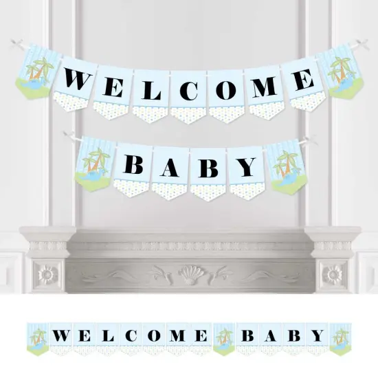 Big Dot of Happiness Baby Boy Dinosaur - Baby Shower Bunting Banner - Blue Party Decorations - Welcome Baby {1}