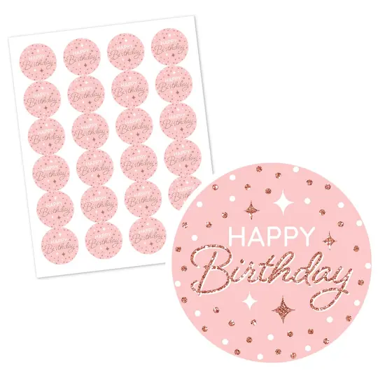 Big Dot of Happiness Pink Rose Gold Birthday - Happy Birthday Party Circle Sticker Labels - 24 Count {3}