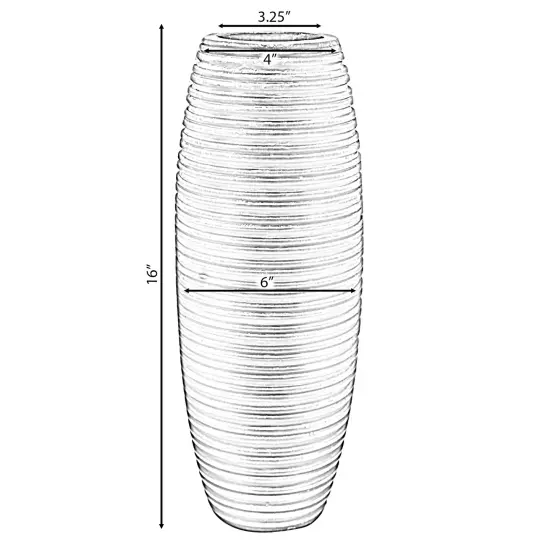 Brown Decorative Contemporary Mango Wood Ribbed Design Round Vase {6}
