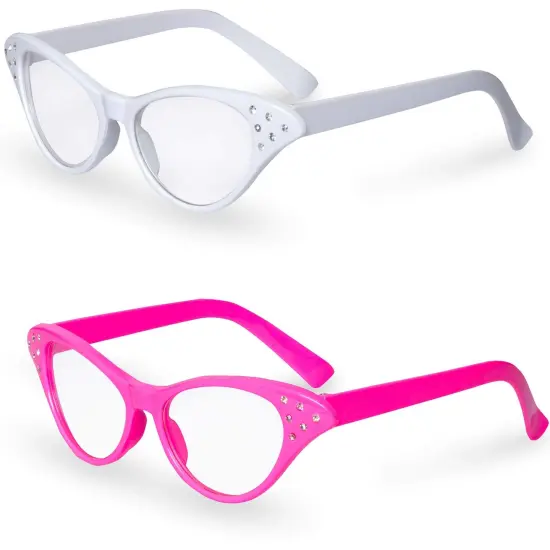 Pink/White Cat Eye Retro Costume Dress Up Hip Hop Rhinestone Glasses (2 Pack) {1}