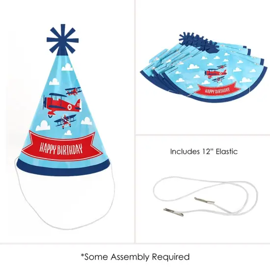 Big Dot of Happiness Taking Flight - Airplane - Cone Happy Birthday Party Hats for Kids and Adults - Set of 8 (Standard Size) {6}