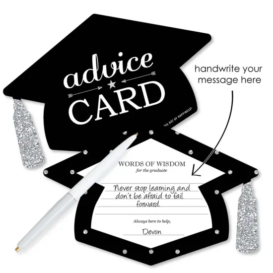 Big Dot of Happiness Silver - Tassel Worth the Hassle - Grad Cap Wish Card Graduation Party Activities - Shaped Advice Cards Games - Set of 20 {3}