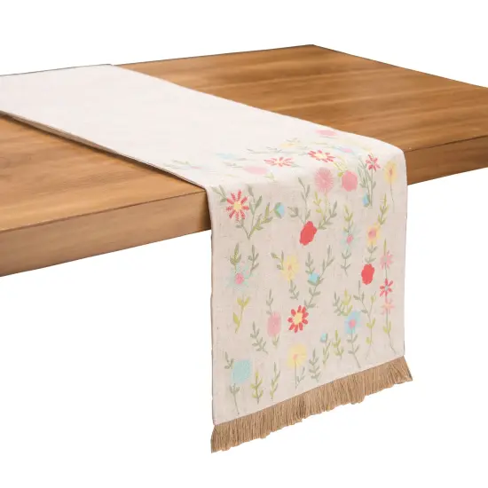 Wildflower Embroidered Table Runner 13" x 72" Polyester Table Linen w/ Fringe {4}