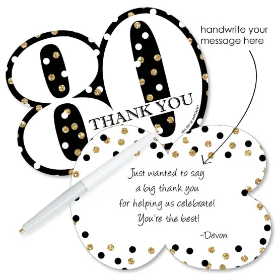 Big Dot of Happiness Adult 80th Birthday - Gold - Shaped Thank You Cards - Birthday Party Thank You Note Cards with Envelopes - Set of 12 {3}