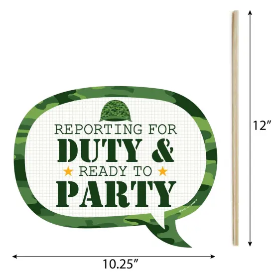 Big Dot of Happiness Funny Camo Hero - Army Military Camouflage Party Photo Booth Props Kit - 10 Piece {6}