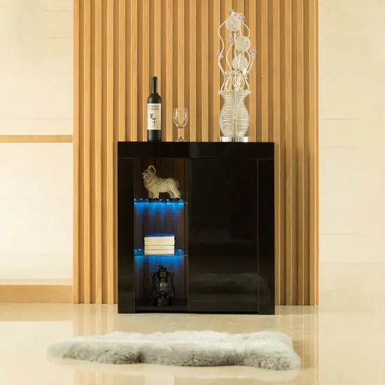 Office or Living Room Side Storage Cabinet with LED Black {2}