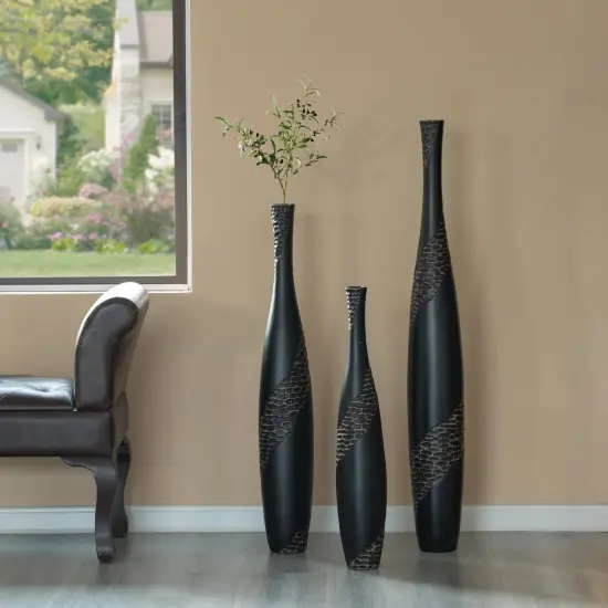 Bottle Shape Decorative Floor Vase, Brown with Cobbled Stone Pattern - Modern Home Decor, Elegant Tall, Ceramic Accent Piece, Living Room Statement, Unique Accents, Home Accessories, Floor Decor {2}
