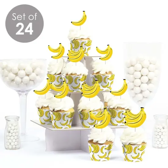 Big Dot of Happiness Let's Go Bananas - Cupcake Decoration - Tropical Party Cupcake Wrappers and Treat Picks Kit - Set of 24 {3}