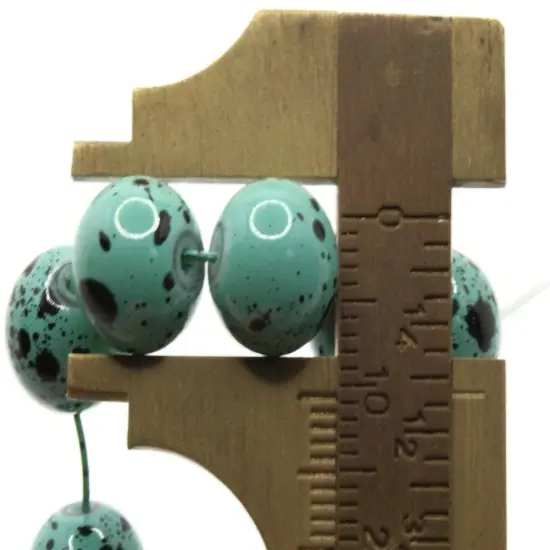 40 10mm Teal Green with Black Splatter Paint Smooth Round Glass Beads {5}