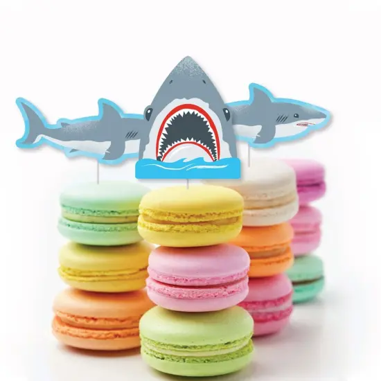 Big Dot of Happiness Shark Zone - Dessert Cupcake Toppers - Jawsome Party or Birthday Party Clear Treat Picks - Set of 24 {6}