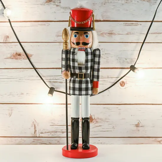 Ornativity Christmas Checkered Soldier Nutcracker &ndash; Black and White Wooden Nutcracker Toy Soldier Knight with a Staff in Hand Xmas Themed Holiday Nut Cracker Doll Figure Decorations {2}