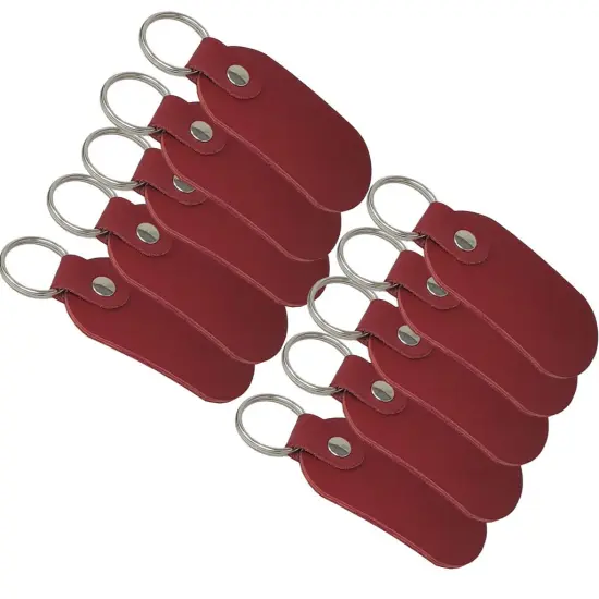 Oval Leather Keychains Kit &ndash; Full-Grain Latigo, 10-Pack, Engraving & Foil Stamping Ready, DIY Personalized Keyrings Red {1}