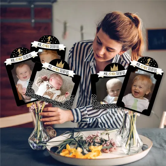 Big Dot of Happiness 1st Birthday Little Mr. Onederful - Boy First Birthday Party Picture Centerpiece Sticks - Photo Table Toppers - 15 Pieces {3}