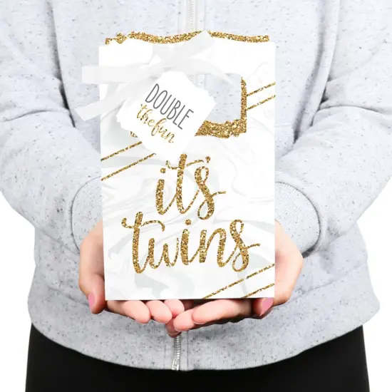 Big Dot of Happiness It's Twins - Gold Twins Baby Shower Favor Boxes - Set of 12 {6}