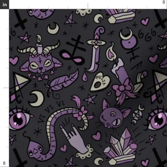 Various Fabrics by the Yard or Fat Quarter Cute Occult Dark Halloween Devil Spooky Gray Purple Black Magic Goth Custom Printed Fabric by Spoonflower {4}