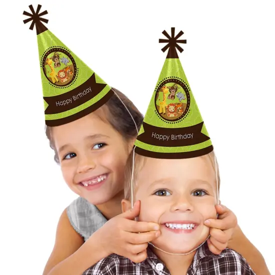 Big Dot of Happiness Funfari - Fun Safari Jungle - Cone Happy Birthday Party Hats for Kids and Adults - Set of 8 (Standard Size) {3}