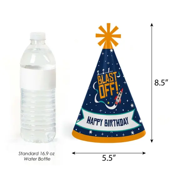 Big Dot of Happiness Blast Off to Outer Space - Cone Happy Birthday Party Hats for Kids and Adults - Set of 8 (Standard Size) {6}