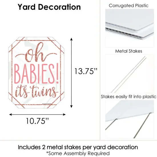 Big Dot of Happiness It's Twin Girls - Outdoor Lawn Sign - Pink and Rose Gold Twins Baby Shower Yard Sign - 1 Piece {7}