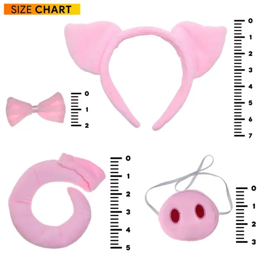 Pig Costume Accessories Set - Fuzzy Pink Pig Ears Headband, Bowtie, Snout and Tail Accessory Kit for Piglet Costumes for Toddlers and Kids {5}