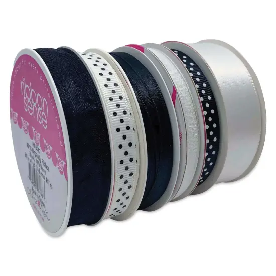 Morex Ribbon Assortments - Black/White, Set of 6 Rolls, 24 yds {1}