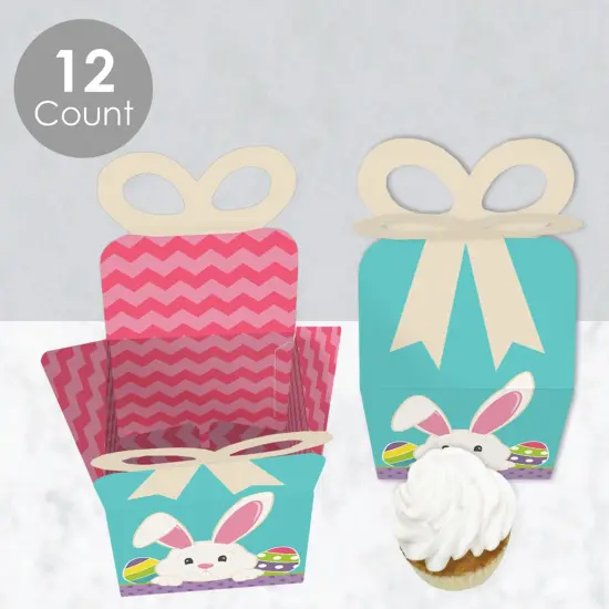 Big Dot of Happiness Hippity Hoppity - Square Favor Gift Boxes - Easter Bunny Party Bow Boxes - Set of 12 {4}