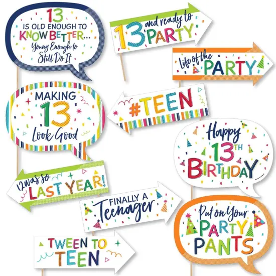 Big Dot of Happiness Funny 13th Birthday - Cheerful Happy Birthday - Colorful Thirteenth Birthday Party Photo Booth Props Kit - 10 Piece {1}