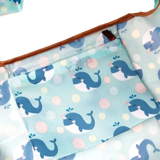 Wrapables Foldable Tote Nylon Reusable Grocery Bag (Set of 2) Blue Whales {5}