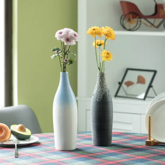 Modern Decorative Ceramic Table Vase Ripped Design Bottle Shape Flower Holder Black {7}