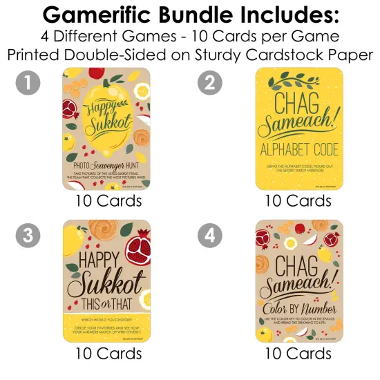 Big Dot of Happiness Sukkot - 4 Sukkah Holiday Games - 10 Cards Each - Gamerific Bundle {4}
