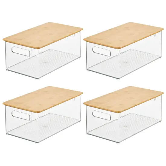 mDesign Plastic Kitchen Storage Box - Bamboo Lid, Handles {4}