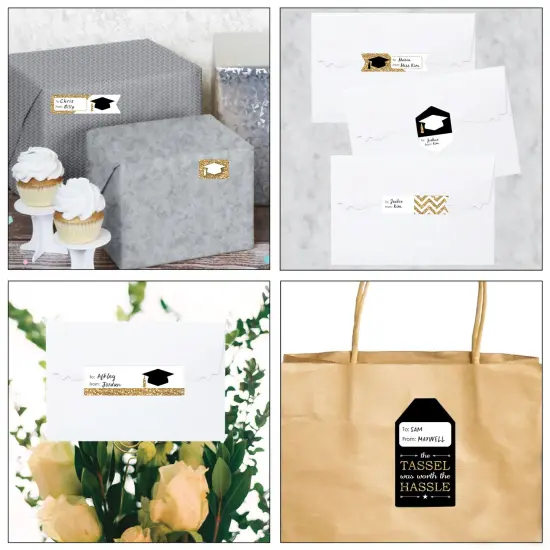 Big Dot of Happiness Tassel Worth The Hassle - Gold - Assorted Graduation Party Gift Tag Labels - To and From Stickers - 12 Sheets - 120 Stickers {7}