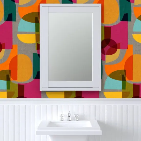 Pre-Pasted Wallpaper 2FT Wide Midcentury Modern Bright Geometric Retro Abstract Colorful Shapes Custom Pre-pasted Wallpaper by Spoonflower {6}