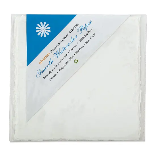 Shizen Professional Watercolor Paper - 8" x 8", Hot Press, Pkg of 5 Sheets {1}