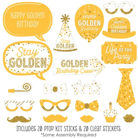 Big Dot of Happiness Golden Birthday - Happy Birthday Party Photo Booth Props Kit - 20 Count {3}