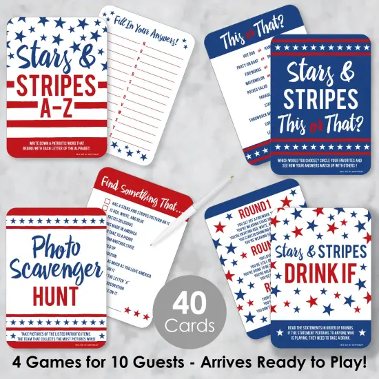 Big Dot of Happiness Stars & Stripes - 4 Patriotic Party Games - 10 Cards Each - Gamerific Bundle {3}