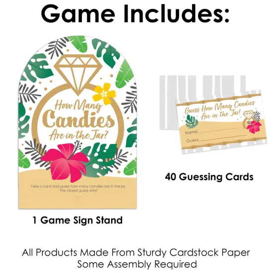 Big Dot of Happiness Last Luau - How Many Candies Tropical Bachelorette Party and Bridal Shower Game - 1 Stand and 40 Cards - Candy Guessing Game {4}