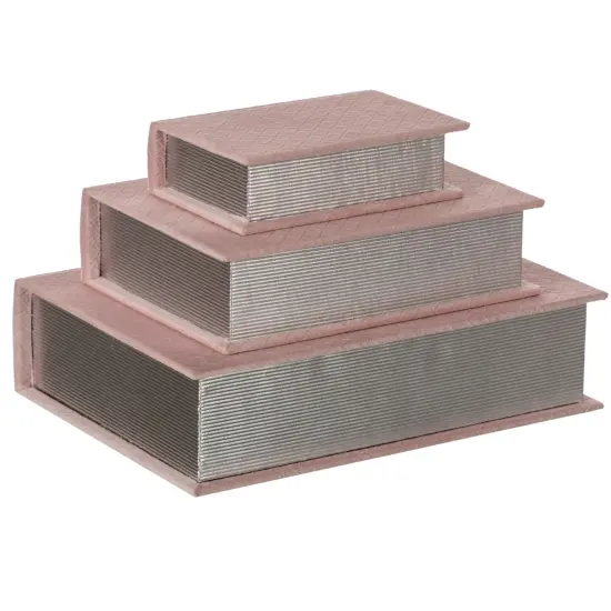 Set of 3 Velvet Vintage Storage Wooden Antique Classic Decorative Book Box Holder White {8}