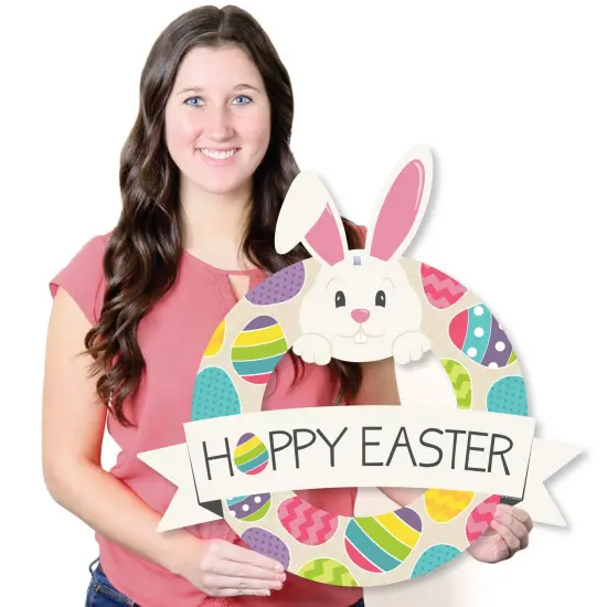 Big Dot of Happiness Hippity Hoppity - Outdoor Easter Bunny Party Decor - Front Door Wreath {7}