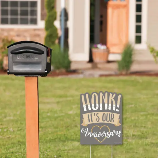 Big Dot of Happiness Honk, It's Our Anniversary - Outdoor Lawn Sign - Gold and Silver Wedding Anniversary Yard Sign - 1 Piece {3}